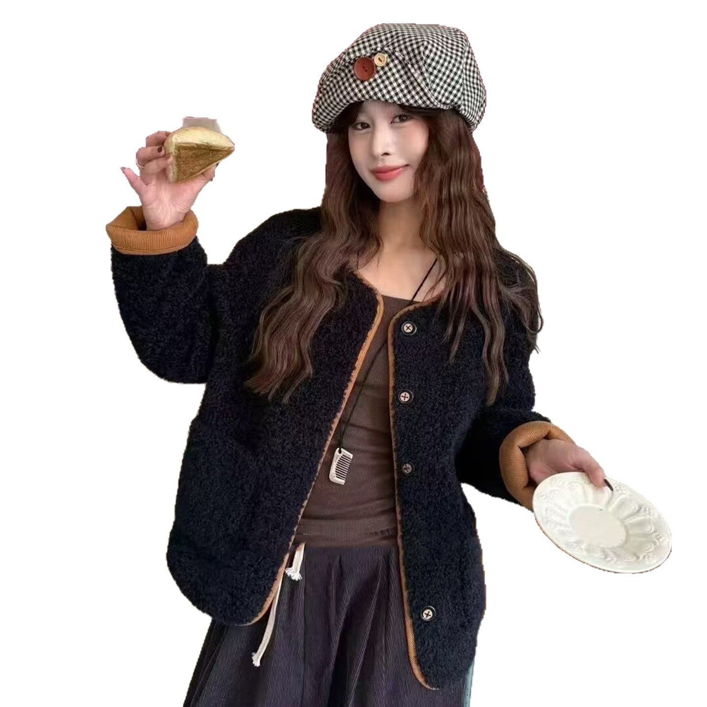 今年流行特惠韩版小香风撞色拼接皮毛一体外套女2025秋冬款加厚,淘宝优惠券,粉丝福利购,淘宝优惠卷