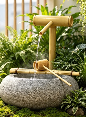 仿石竹子石钵流水造景装饰摆件