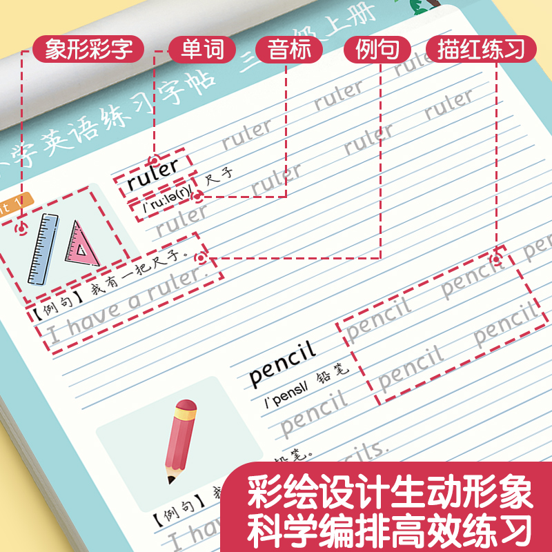 六品堂三年级英语练字帖衡水体小学生英文字帖四年级五六年级上下册同步人教版英文课文单词书写练习儿童每日一练硬笔描红专用练字