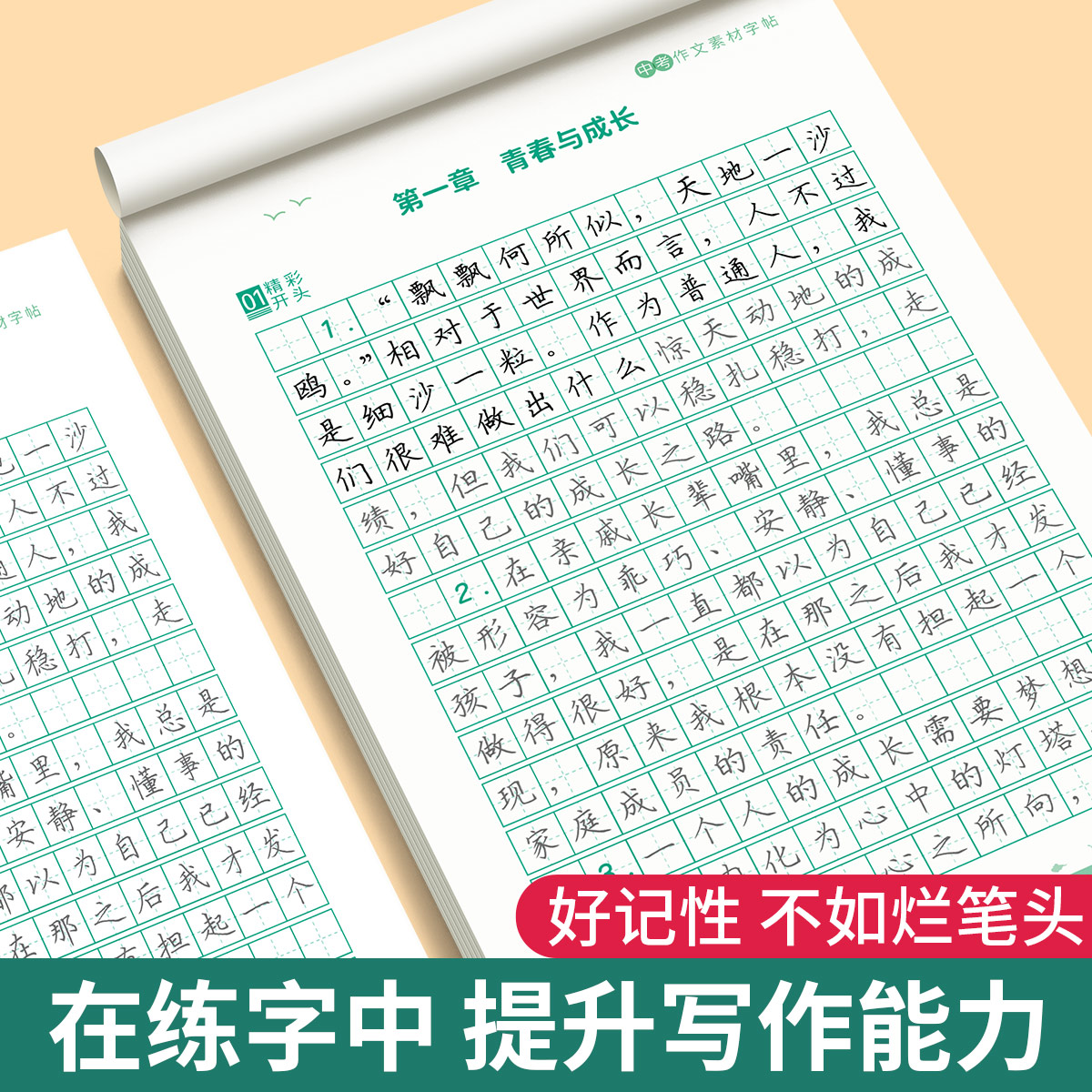 六品堂初中生专用练字帖中考语文作文素材字帖行楷每日一练高考满分作文好词好句积累中学生初中七年级八九年级高一描红临摹练字本 - 图0