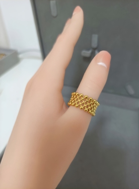 女钛钢镀金个性时髦蕾丝圆珠戒指