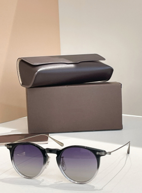 日系复古细框圆形超轻防晒墨镜