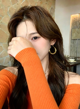 韩系闪闪银色椭圆碎银子耳环女