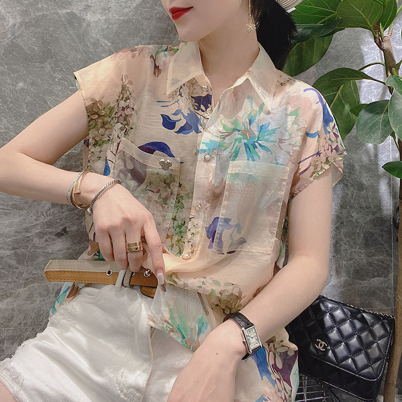 短袖雪纺衫女2020新款夏洋气衬衫 金秀鱼服饰衬衫