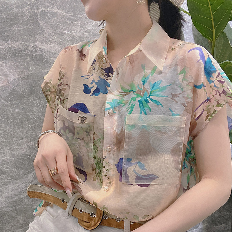 短袖雪纺衫女2020新款夏洋气衬衫 金秀鱼服饰衬衫