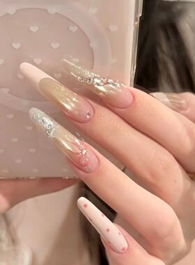 手工儿童美甲穿戴甲高级感中长款小女孩指甲贴片2026新款指甲贴片