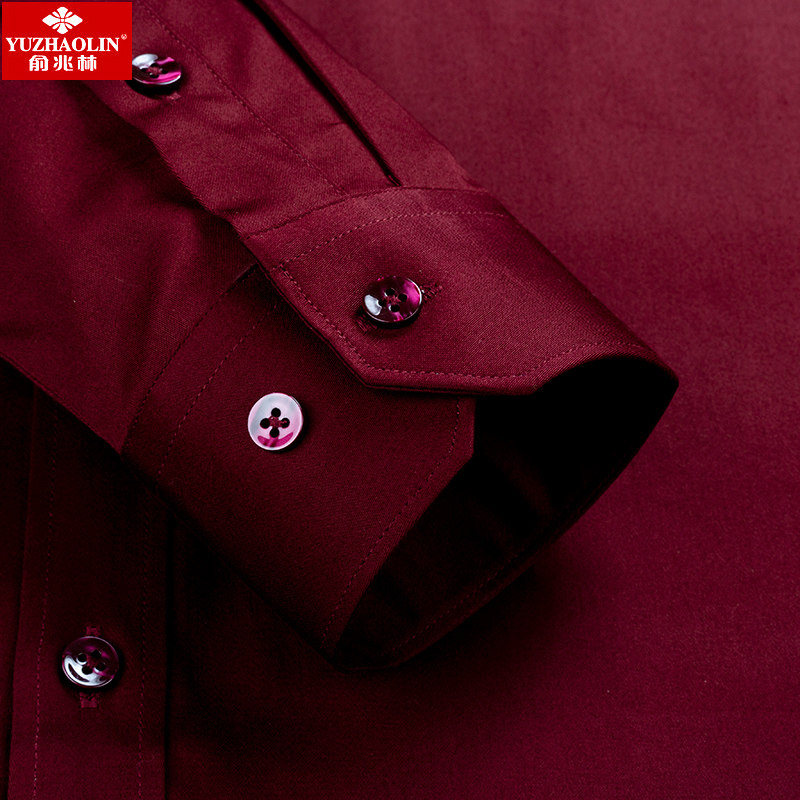 俞兆林酒红色长袖纯棉本命年寸衬衫 瑞飞服饰衬衫