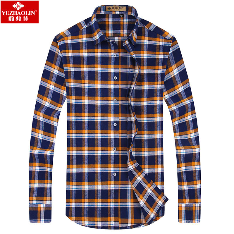 俞兆林长袖2019秋黄蓝格青中年衬衣 瑞飞服饰衬衫