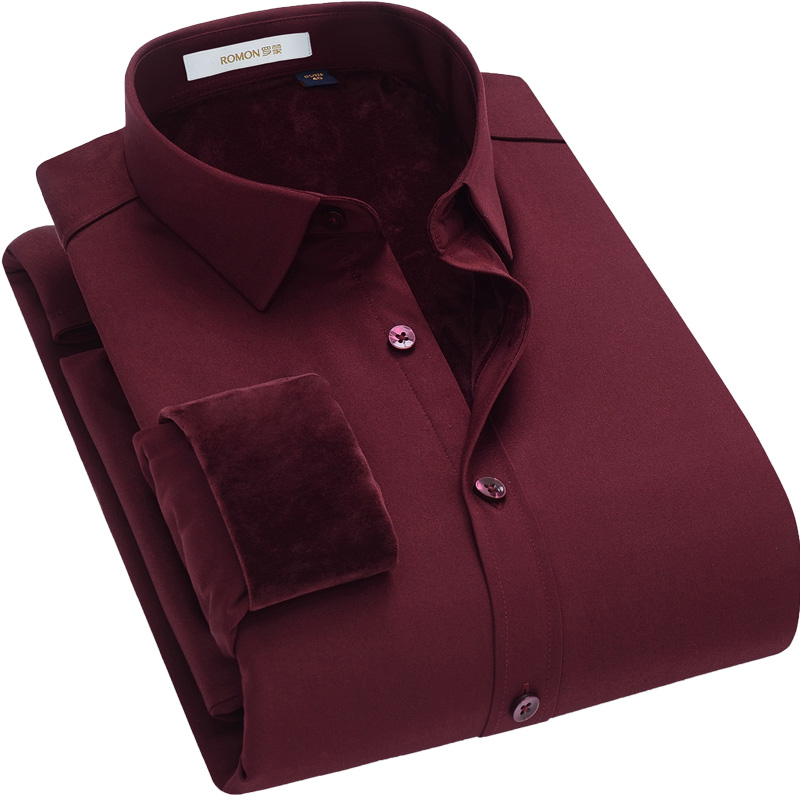 罗蒙2022加绒加厚酒红色本命年衬衫 瑞飞服饰衬衫