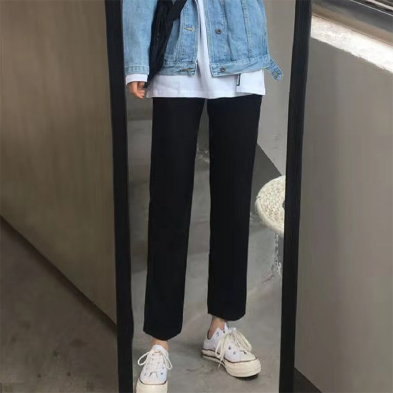 直筒宽松阔腿高腰休闲黑色西装裤 序爱休闲裤