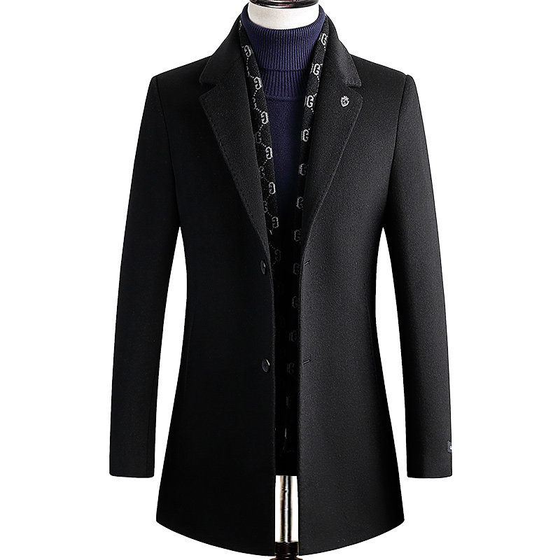 高端双面羊毛呢大衣男中长款围巾领冬季新款加厚羽绒内胆呢子外套,淘宝优惠券,粉丝福利购,淘宝优惠卷