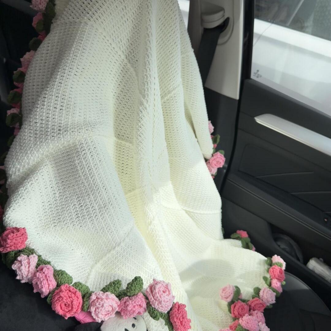 雪妃尔玫瑰花束毯子手工编织diy材料包毛线团钩织花勾针毛毯礼物 - 图0