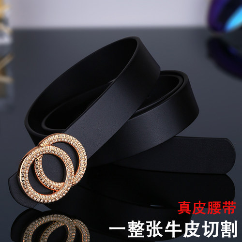 头层牛皮皮带真皮女士韩版时尚腰带女休闲个性百搭青年裤带女潮 - 图1