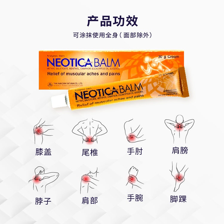 泰国正品宁痛膏NEOTICA BALM跌打损伤酸痛膏扭伤腰酸按摩膏100g - 图2