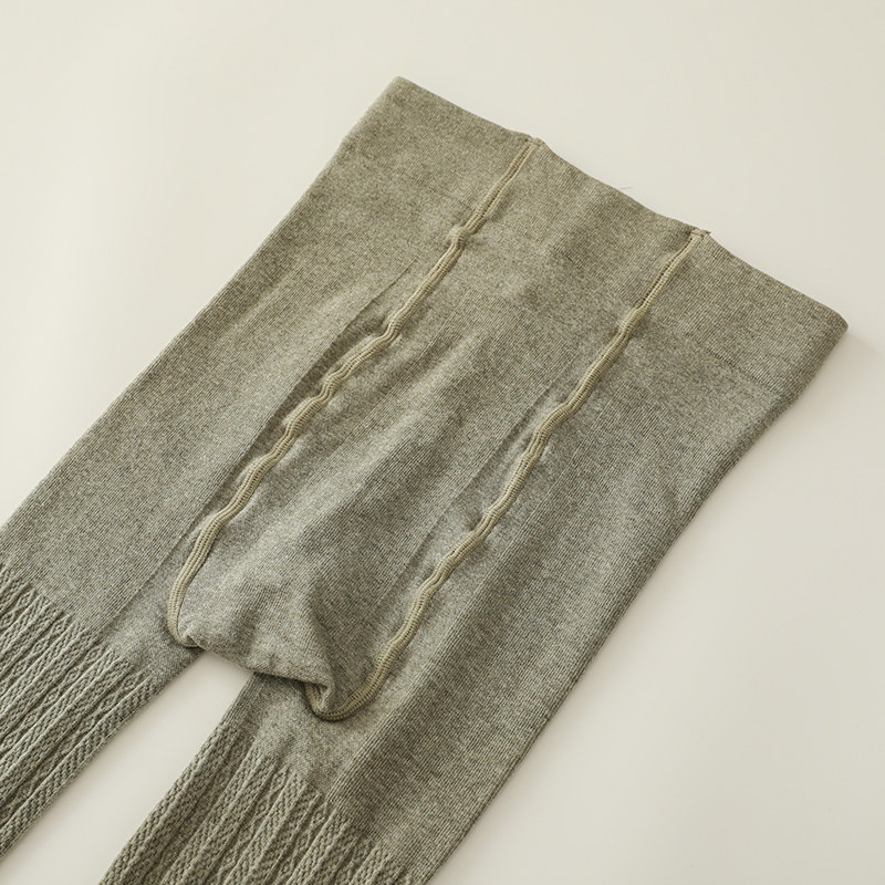 日系米白色条纹麻花棉春秋连裤袜 rosirollan服饰打底裤