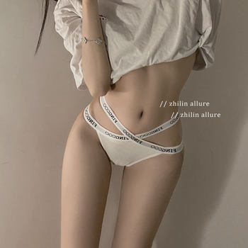 Yoga Panties Feminine European and American Style Letter Cross Belt Low Waist Revealed Waist T-Pants T-Pants ສັ້ນຂອງແມ່ຍິງ