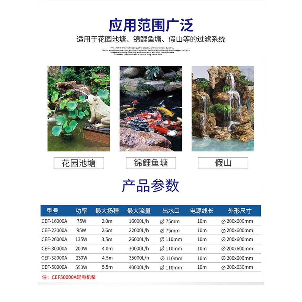 森森格池鱼池循环水泵园艺烟斗泵大流量变频池塘抽水泵推水造浪泵