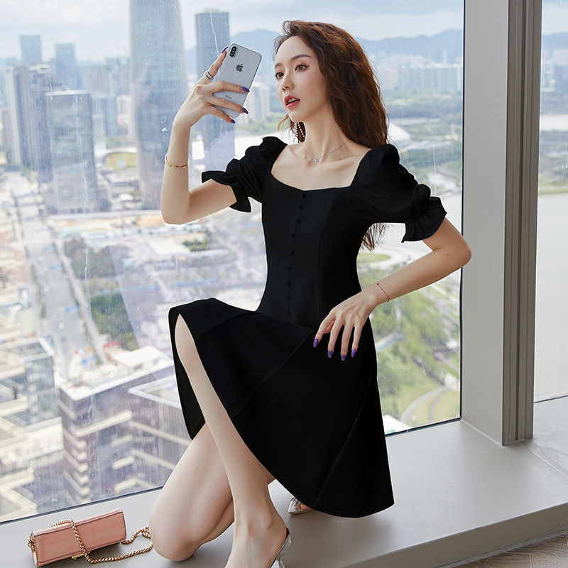 小黑裙女夏2020新款赫本风连衣裙 米索格连衣裙