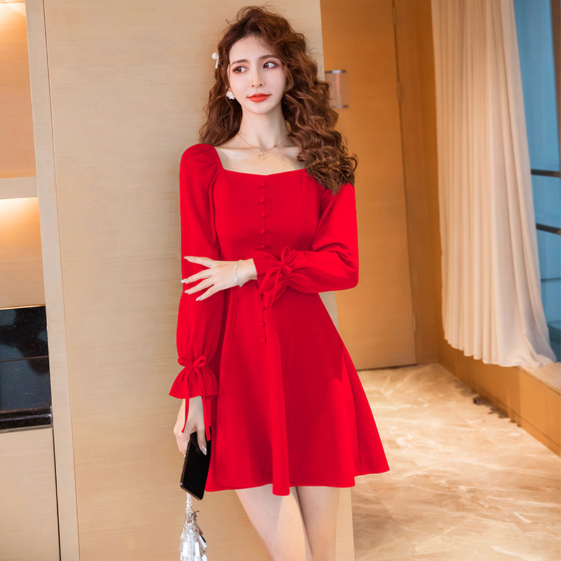 红色小个子打底秋冬季2020连衣裙 米索格连衣裙