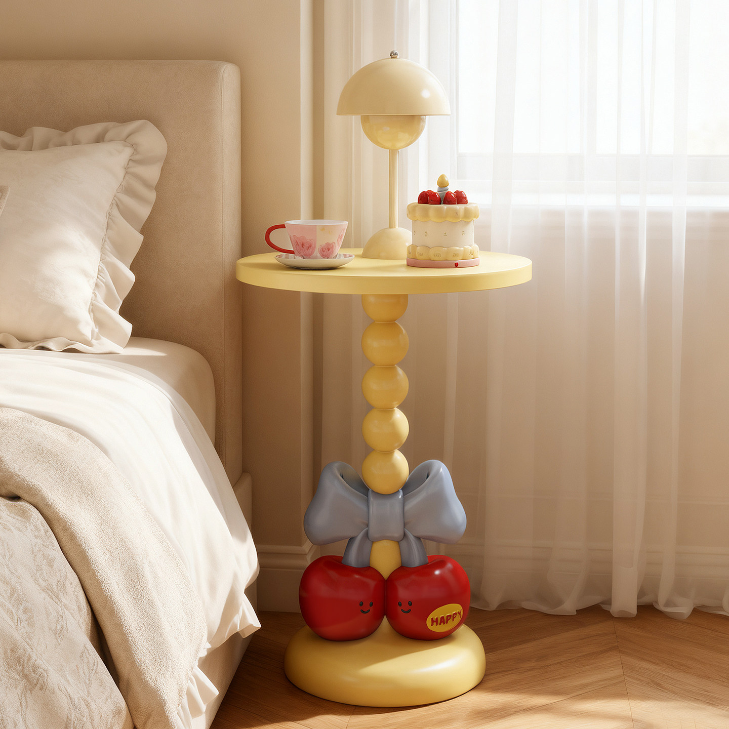 可爱奶油樱桃床头柜替代神器儿童房卧室床边家具带灯小桌子置物架,淘宝优惠券,粉丝福利购,淘宝优惠卷