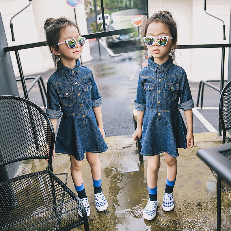 童装女童长袖牛仔连衣裙2020公主裙 蓝色小镇连衣裙