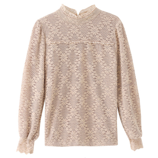Half turtleneck lace top for women, fashionable Yao butterfly top