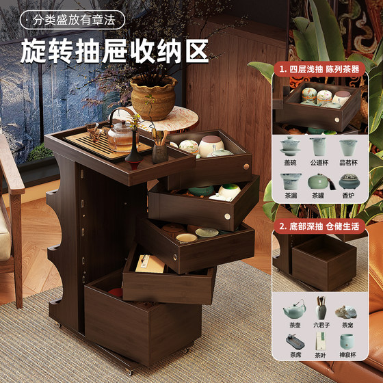 Solid wood mobile coffee table with drawer storage for small apartments