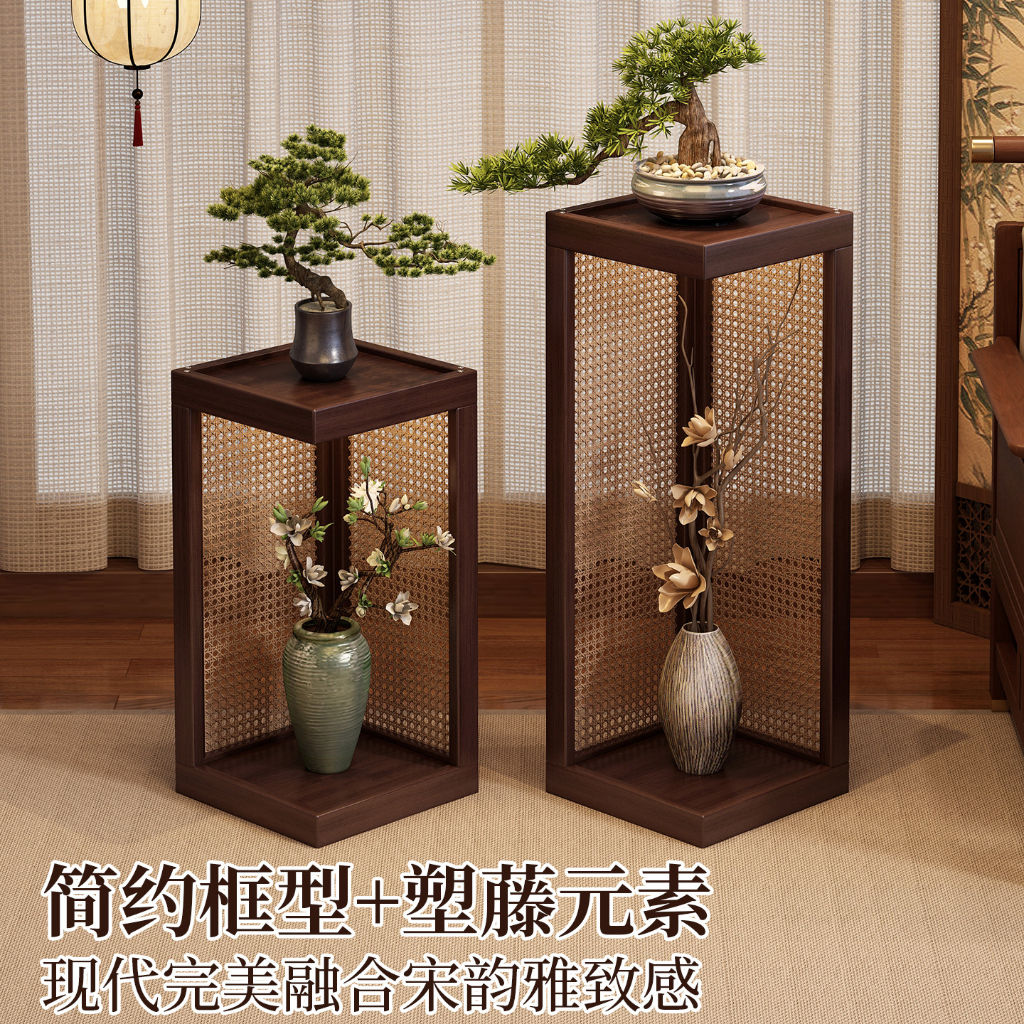 中式花架客厅落地式阳台实木多层花盆置物架植物摆放架博古架小型,淘宝优惠券,粉丝福利购,淘宝优惠卷