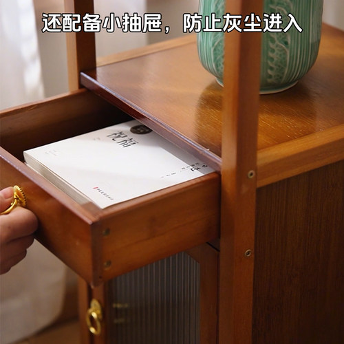 博古架实木中式小型置物架木架子窄款茶室茶叶架子茶柜古董架轻奢 - 图1