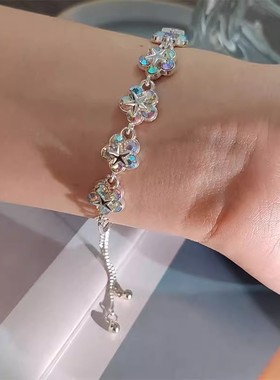 韩版时尚简约锆石花朵手链小众设计甜美花卉合金手饰品校园夏季风