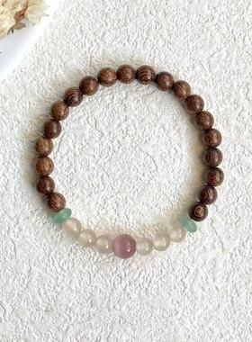 【寻光】新中式复古木纹拼接手串简约时尚冷淡风冰透猫眼串珠手饰