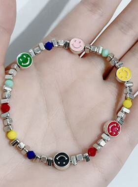 彩虹笑脸花朵串珠手链女2026年新款ins小众设计学生闺蜜百搭手串