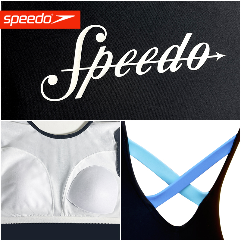 Speedo/速比涛显瘦露背修身抗氯半 短袖连体泳衣女海滩防晒冲浪服 - 图2