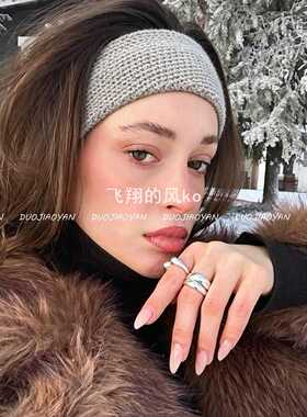 新款秋冬针织毛绒发带加厚保暖宽边交叉头带出游滑雪防寒头巾