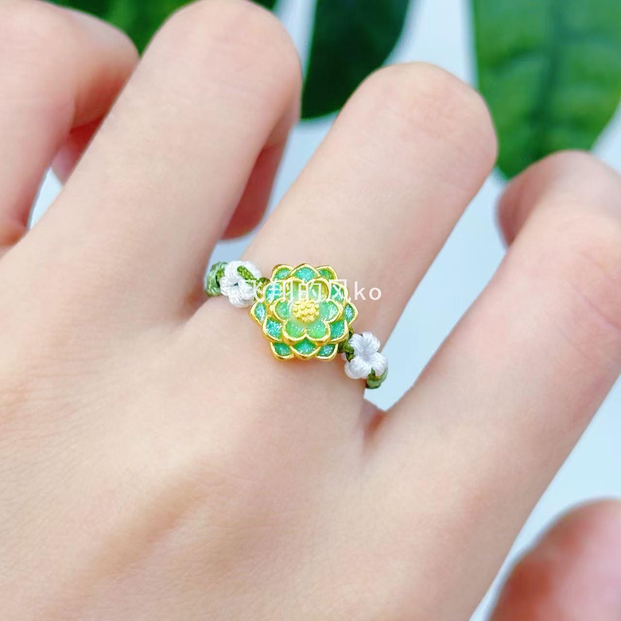 Haoyun lotus enamel green national style braided rope lotus ring temple scenic spot cultural and creative gifts