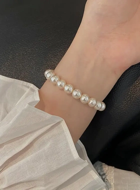 法式不规则异形珍珠手链手镯女小众轻奢精致时尚金色半镯手链配饰