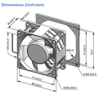 8CM 8038风扇 DC 24V高转速双滚珠静音直流散热风扇 80*80*38mm-图3