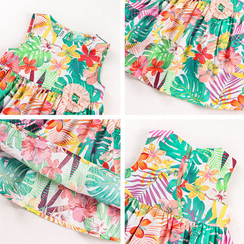 女童碎花连衣裙夏季儿童沙滩吊带公主裙周岁宝宝礼服三岁女孩衣服 - 图2