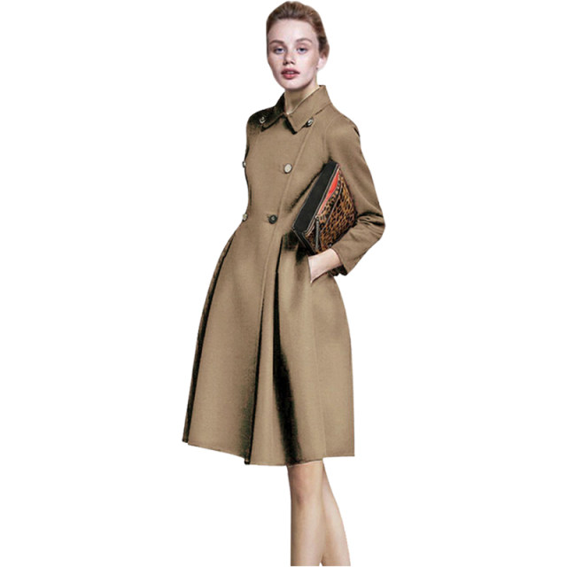 卡沃利高端双面羊毛大衣中长款2025秋冬名媛气质修身羊毛呢子外套