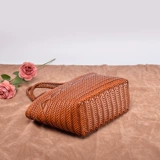 Кожаная плетеная пляжная летняя сумка, корзина, из натуральной кожи, французский стиль