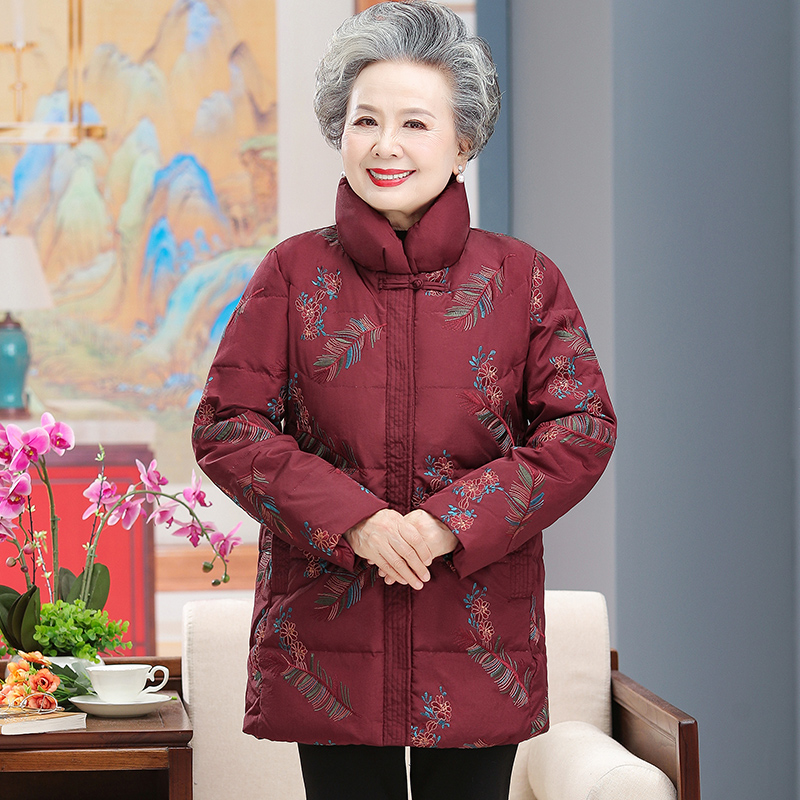 发财花旗舰店老年人女装奶奶冬装白鸭绒羽绒服保暖外套妈妈秋冬中长款加厚棉衣0