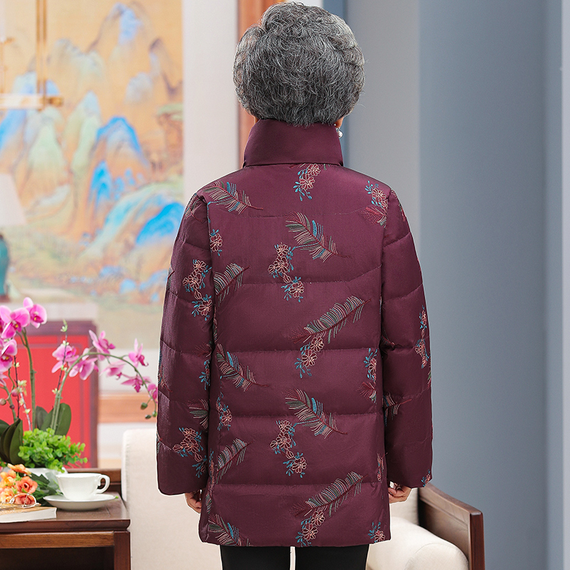 发财花旗舰店老年人女装奶奶冬装白鸭绒羽绒服保暖外套妈妈秋冬中长款加厚棉衣1