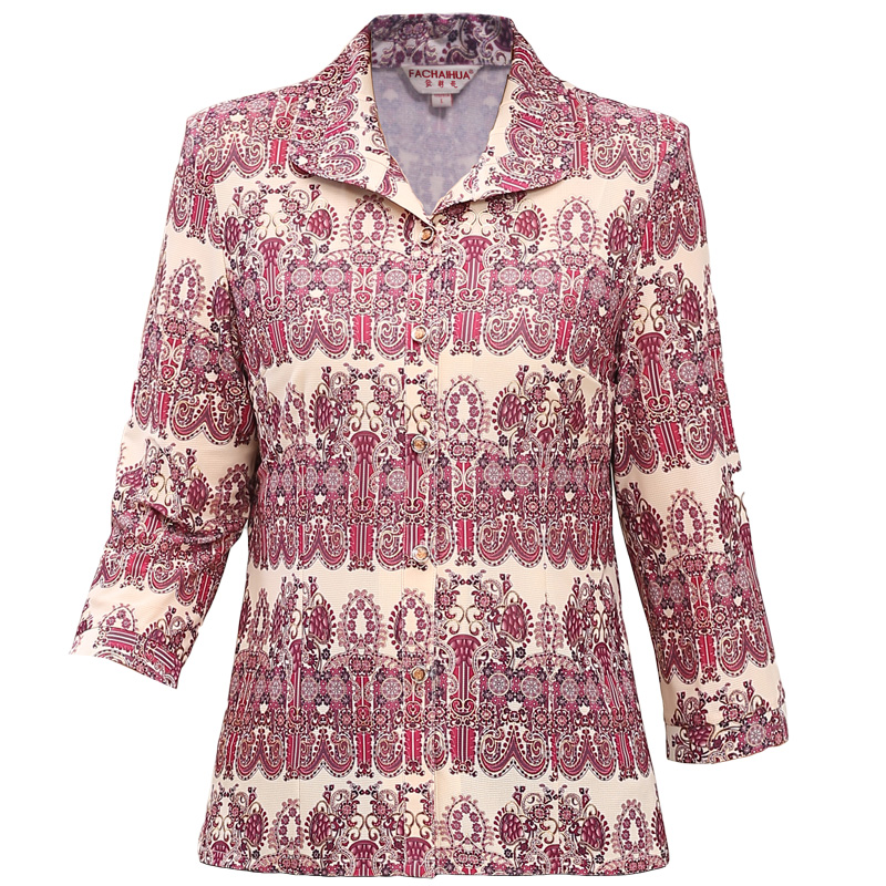 发财花旗舰店发财花 中老年女装秋装衬衫妈妈装长袖上衣服饰老人奶奶夏装衬衣3