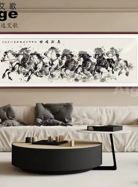 马到成功挂画八骏图装饰画客厅骏马图国画办公室八匹马壁画新中式