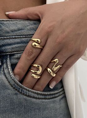 Punk Geometric Metal Irregular Rings for Women Men Vintage G