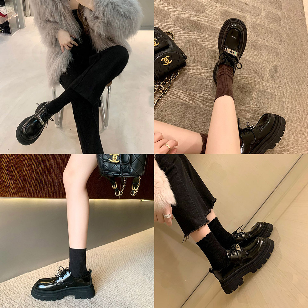 复古英伦风小皮鞋女2025新款夏粗跟厚底松糕一脚蹬乐福鞋系带单鞋