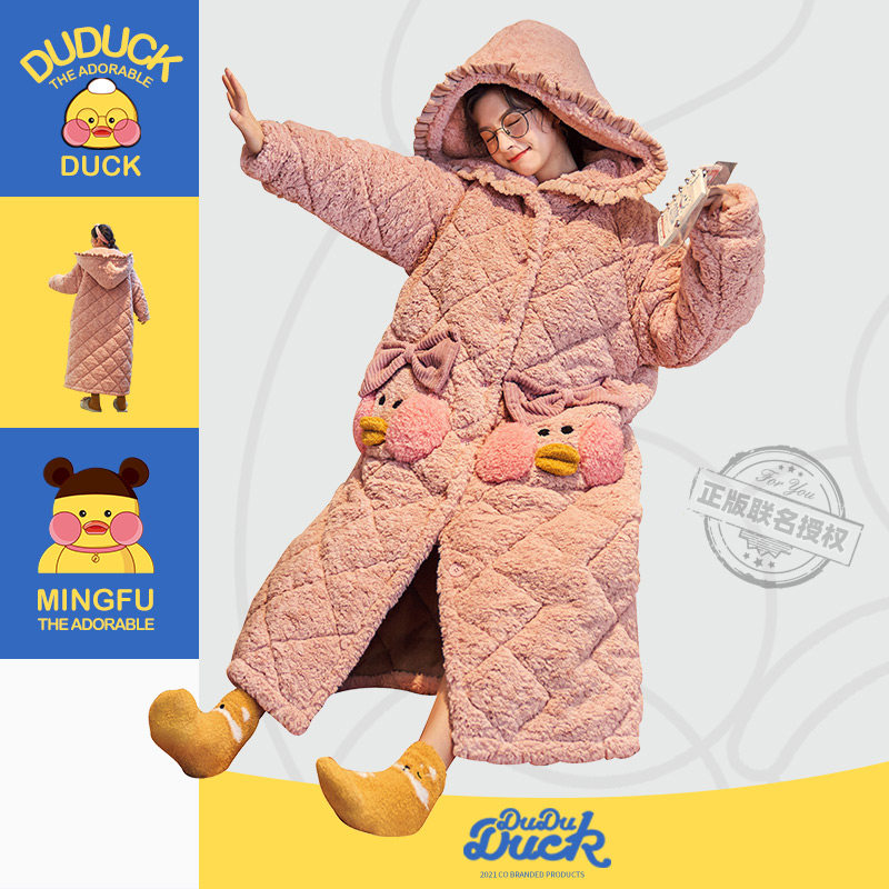 珊瑚绒秋冬季长款三层夹棉冬天睡袍 名夫服饰睡袍/浴袍