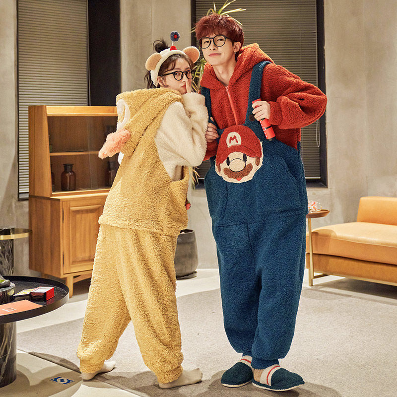 情侣秋冬季珊瑚绒加绒冬天卡通睡衣 名夫服饰睡衣/家居服套装
