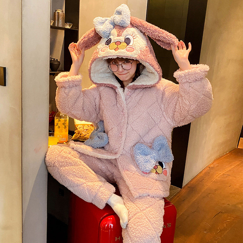 秋冬季2022年新款三层加绒可爱睡衣 名夫服饰睡衣/家居服套装