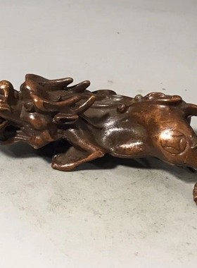 仿古招财貔貅挂件实心铜器瑞兽手把件微雕老包浆古玩收藏桌面摆件